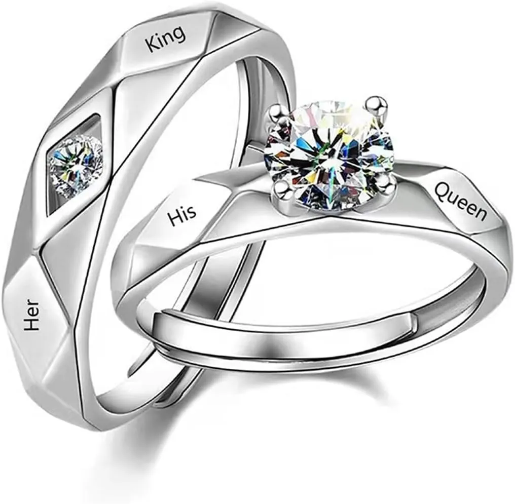 Matching Rings for Couples Promise Rings for Him & Her Engagement Wedding Rings Set Adjustable Silver Couple Rings Statement Rings Valentines Day Gifts