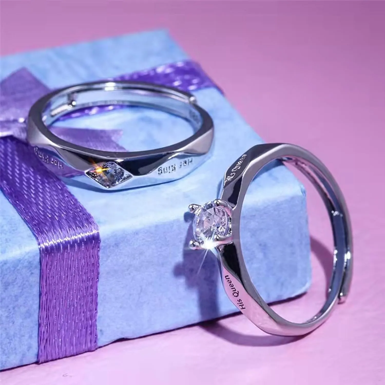 Matching Rings for Couples Promise Rings for Him & Her Engagement Wedding Rings Set Adjustable Silver Couple Rings Statement Rings Valentines Day Gifts