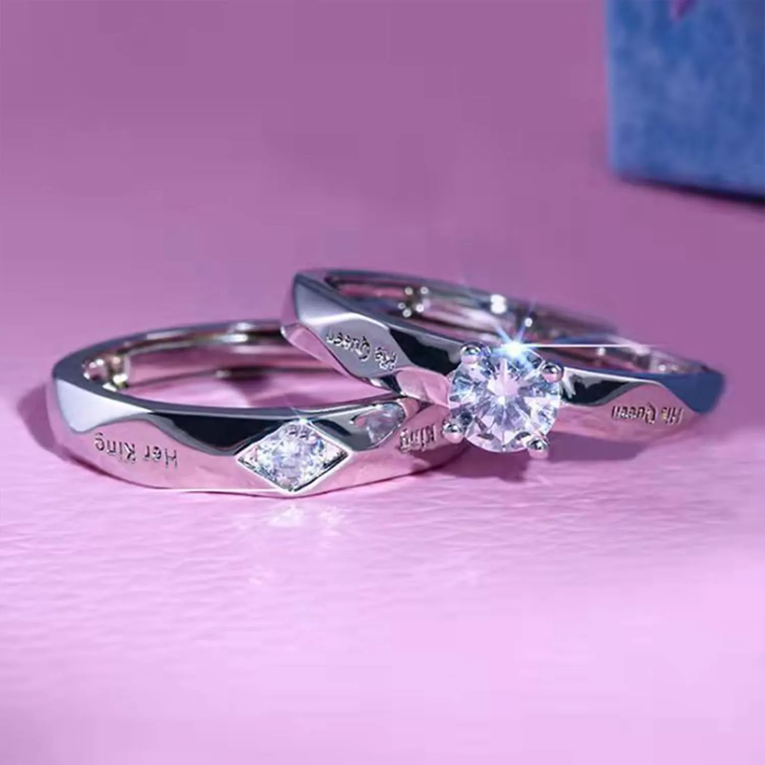 Matching Rings for Couples Promise Rings for Him & Her Engagement Wedding Rings Set Adjustable Silver Couple Rings Statement Rings Valentines Day Gifts