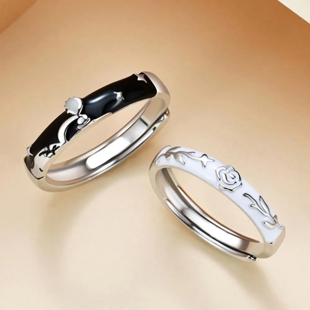 Matching Rings for Couples - Romantic Heart Design | Adjustable Hypoallergenic Wedding Bands Engagement Ring Sets for Him and Her Valentine's Day Gifts