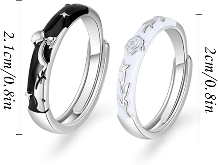 Matching Rings for Couples - Romantic Heart Design | Adjustable Hypoallergenic Wedding Bands Engagement Ring Sets for Him and Her Valentine's Day Gifts