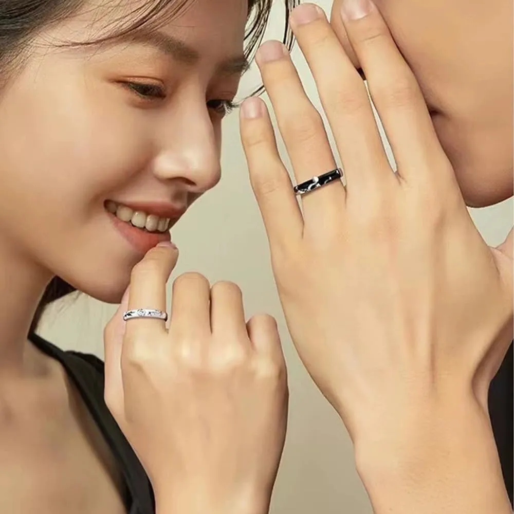 Matching Rings for Couples - Romantic Heart Design | Adjustable Hypoallergenic Wedding Bands Engagement Ring Sets for Him and Her Valentine's Day Gifts