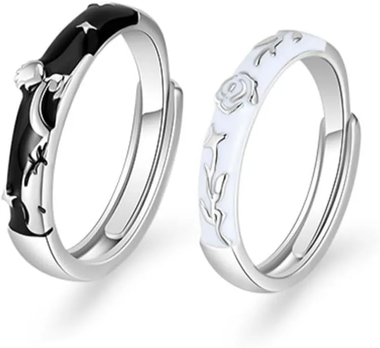 Matching Rings for Couples - Romantic Heart Design | Adjustable Hypoallergenic Wedding Bands Engagement Ring Sets for Him and Her Valentine's Day Gifts