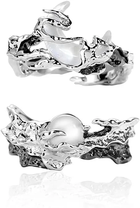 Matching Rings for Couples - Romantic Heart Design | Adjustable Hypoallergenic Wedding Bands Engagement Ring Sets for Him and Her Valentine's Day Gifts