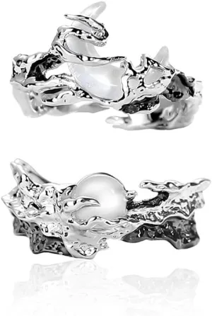 Matching Rings for Couples - Romantic Heart Design | Adjustable Hypoallergenic Wedding Bands Engagement Ring Sets for Him and Her Valentine's Day Gifts