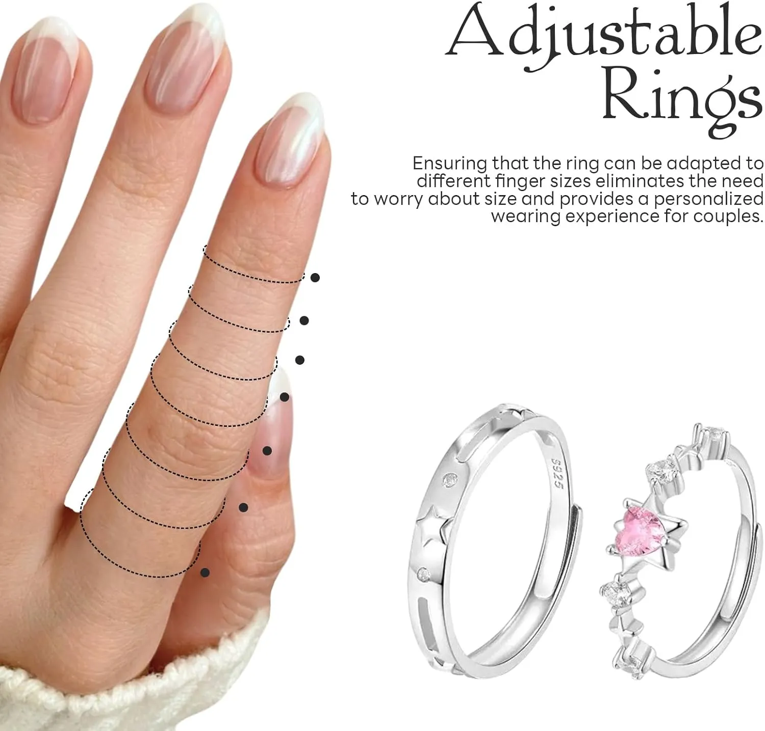 Matching Rings for Couples Set with 2 Rings Sterling Silver Matching Ocean Butterfly Promise Rings Cubic Zirconia Adjustable Romantic Couples Rings for His and Her Valentine's Day Gift