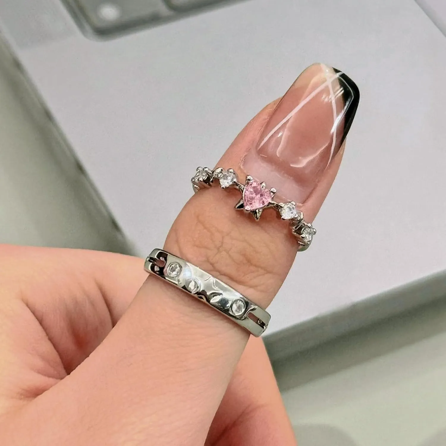 Matching Rings for Couples Set with 2 Rings Sterling Silver Matching Ocean Butterfly Promise Rings Cubic Zirconia Adjustable Romantic Couples Rings for His and Her Valentine's Day Gift