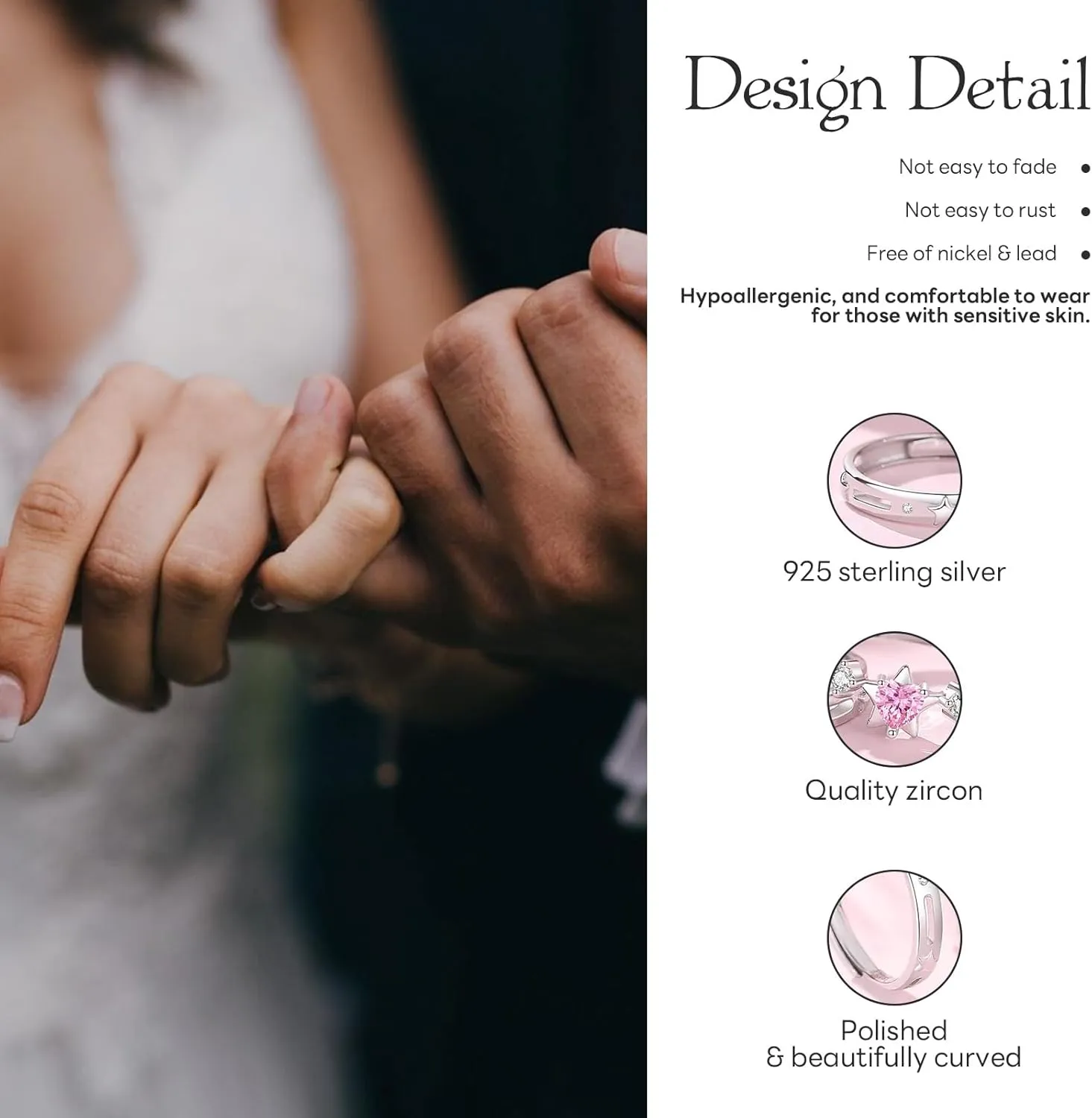 Matching Rings for Couples Set with 2 Rings Sterling Silver Matching Ocean Butterfly Promise Rings Cubic Zirconia Adjustable Romantic Couples Rings for His and Her Valentine's Day Gift
