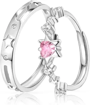 Matching Rings for Couples Set with 2 Rings Sterling Silver Matching Ocean Butterfly Promise Rings Cubic Zirconia Adjustable Romantic Couples Rings for His and Her Valentine's Day Gift