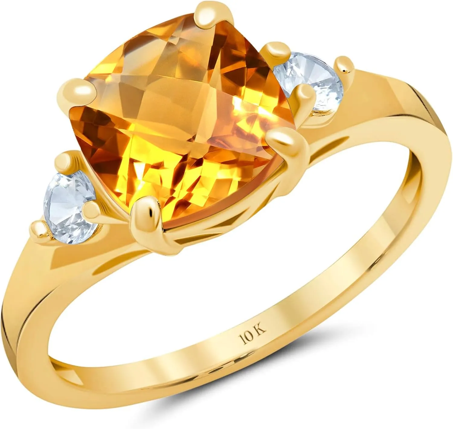 MAX   STONE 10k Gold Gemstone Rings for Women | Cushion Cut Three Stone Ring | Anti Tarnishing Birthstone Rings | Cocktail Ring with Gift Box in Size 5 to 9