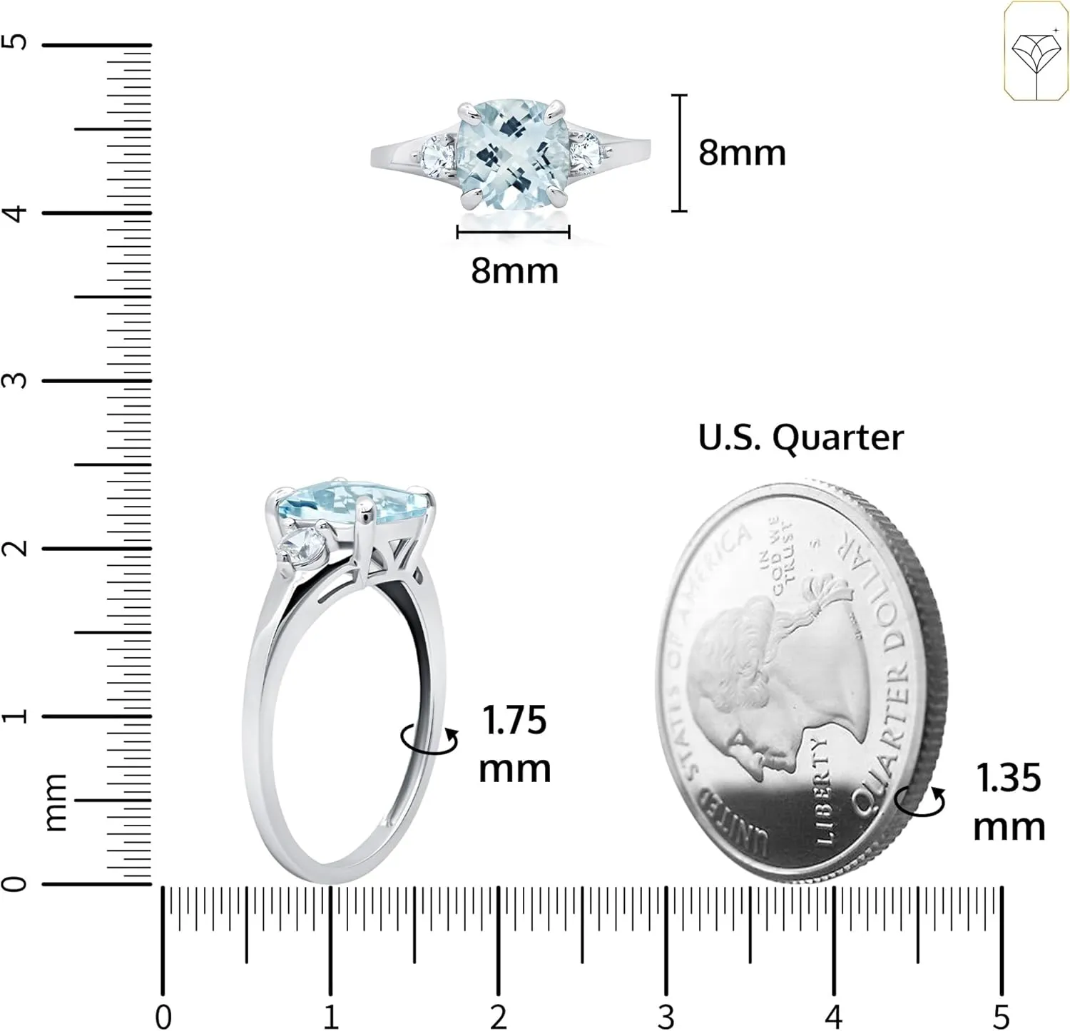 MAX   STONE 10k Gold Gemstone Rings for Women | Cushion Cut Three Stone Ring | Anti Tarnishing Birthstone Rings | Cocktail Ring with Gift Box in Size 5 to 9