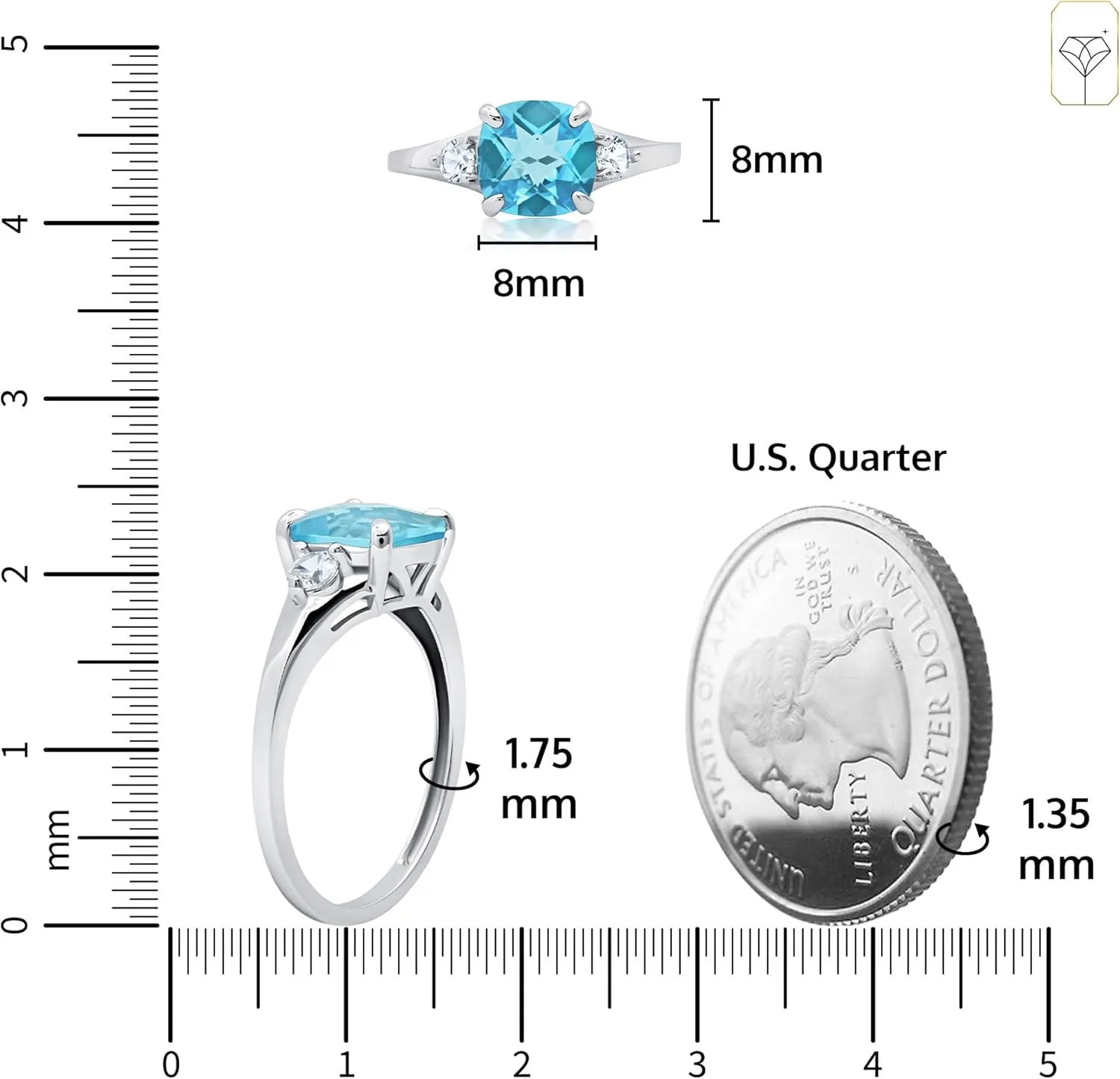 MAX   STONE 10k Gold Gemstone Rings for Women | Cushion Cut Three Stone Ring | Anti Tarnishing Birthstone Rings | Cocktail Ring with Gift Box in Size 5 to 9