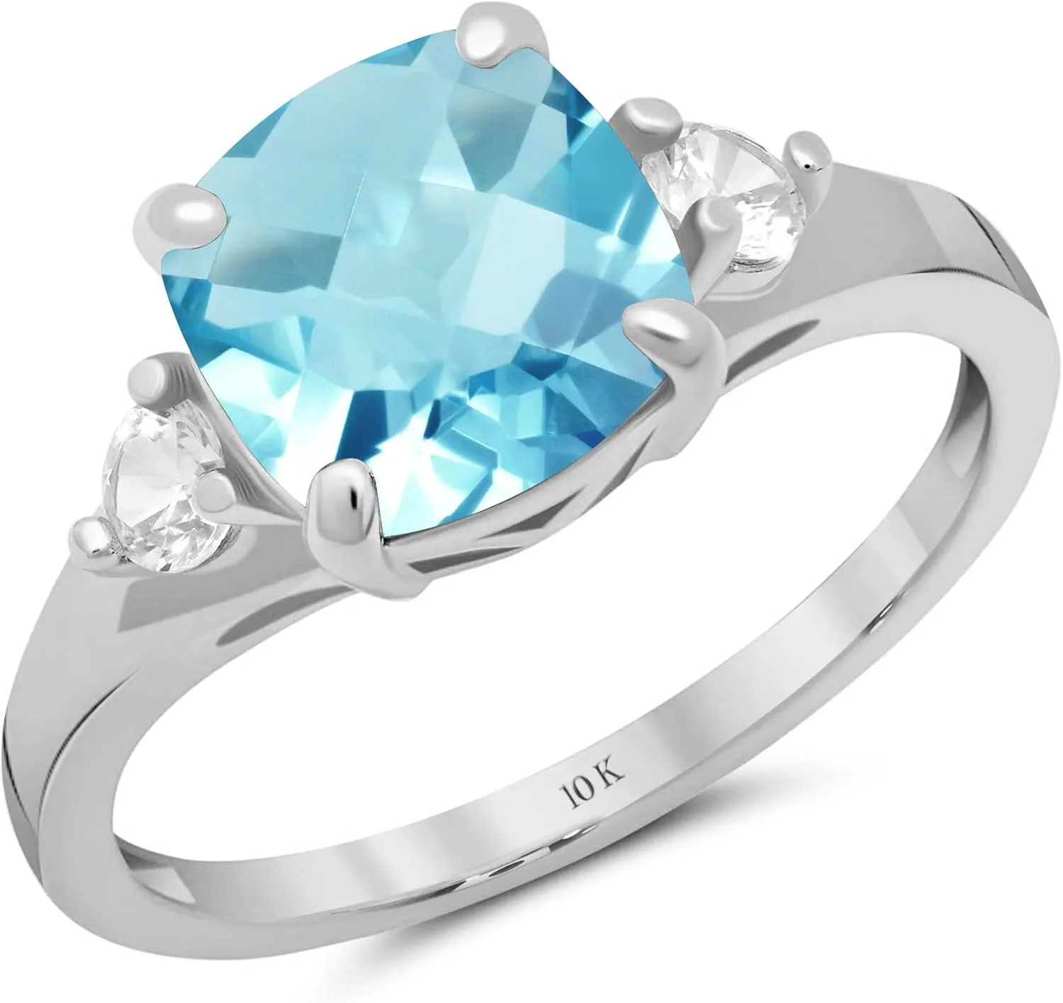 MAX   STONE 10k Gold Gemstone Rings for Women | Cushion Cut Three Stone Ring | Anti Tarnishing Birthstone Rings | Cocktail Ring with Gift Box in Size 5 to 9