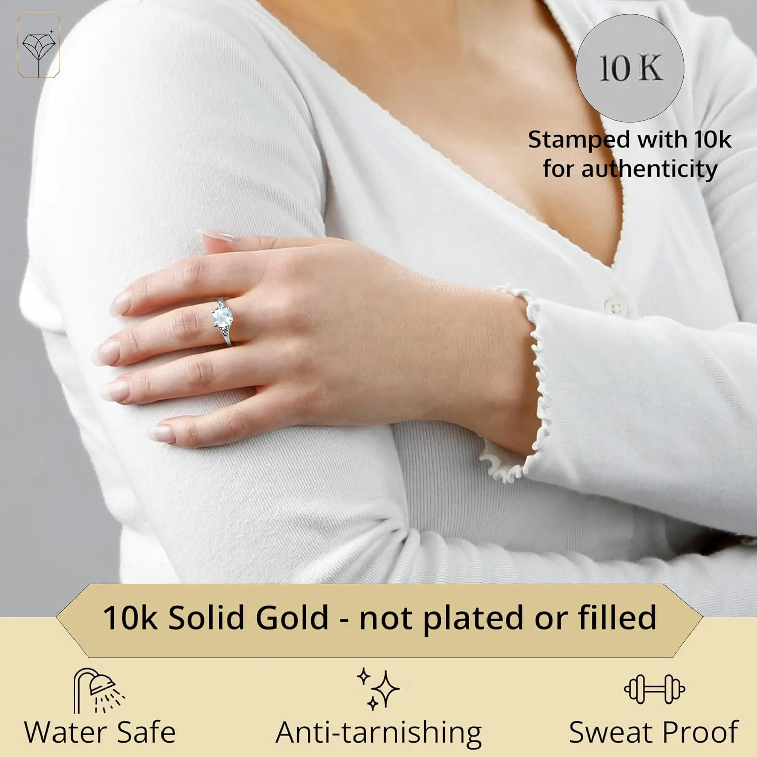 MAX   STONE 10k Gold Gemstone Rings for Women | Cushion Cut Three Stone Ring | Anti Tarnishing Birthstone Rings | Cocktail Ring with Gift Box in Size 5 to 9