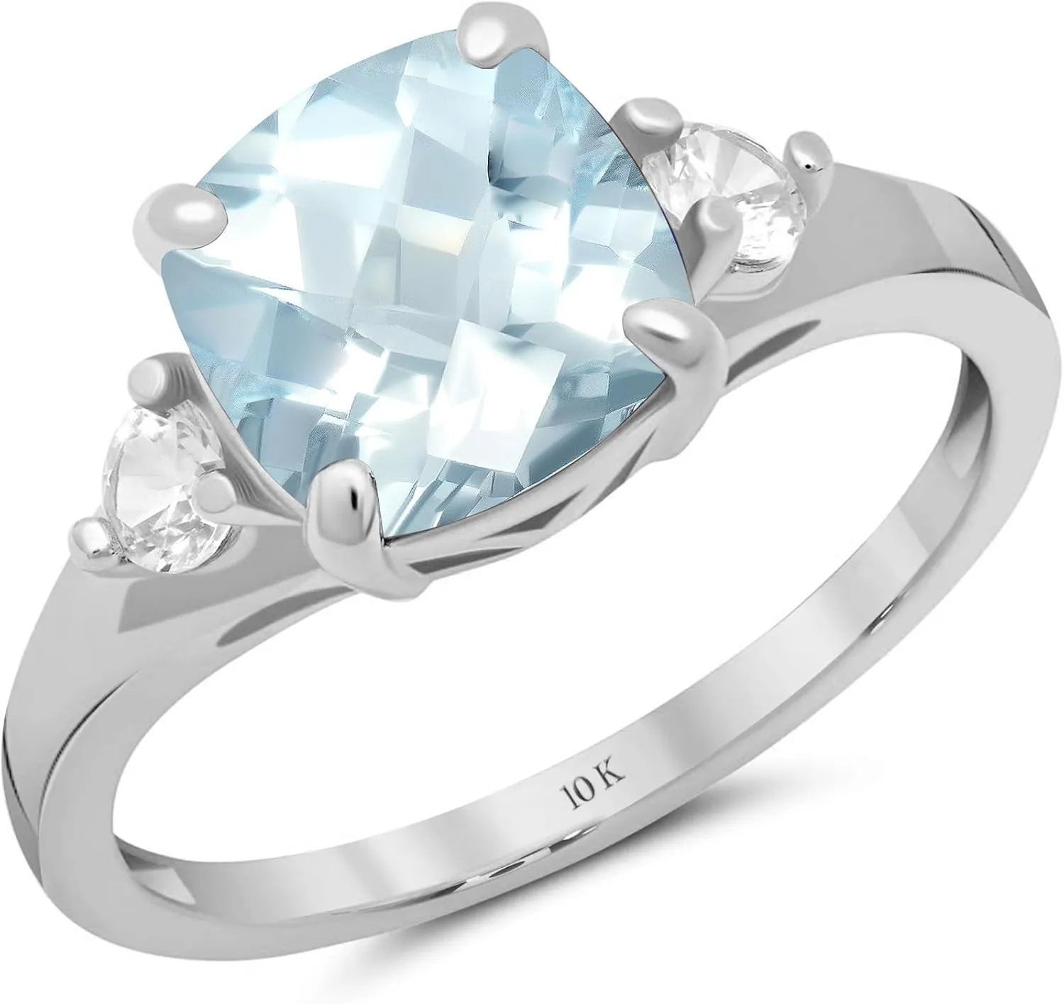 MAX   STONE 10k Gold Gemstone Rings for Women | Cushion Cut Three Stone Ring | Anti Tarnishing Birthstone Rings | Cocktail Ring with Gift Box in Size 5 to 9