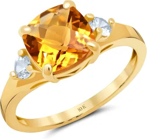 MAX   STONE 10k Gold Gemstone Rings for Women | Cushion Cut Three Stone Ring | Anti Tarnishing Birthstone Rings | Cocktail Ring with Gift Box in Size 5 to 9