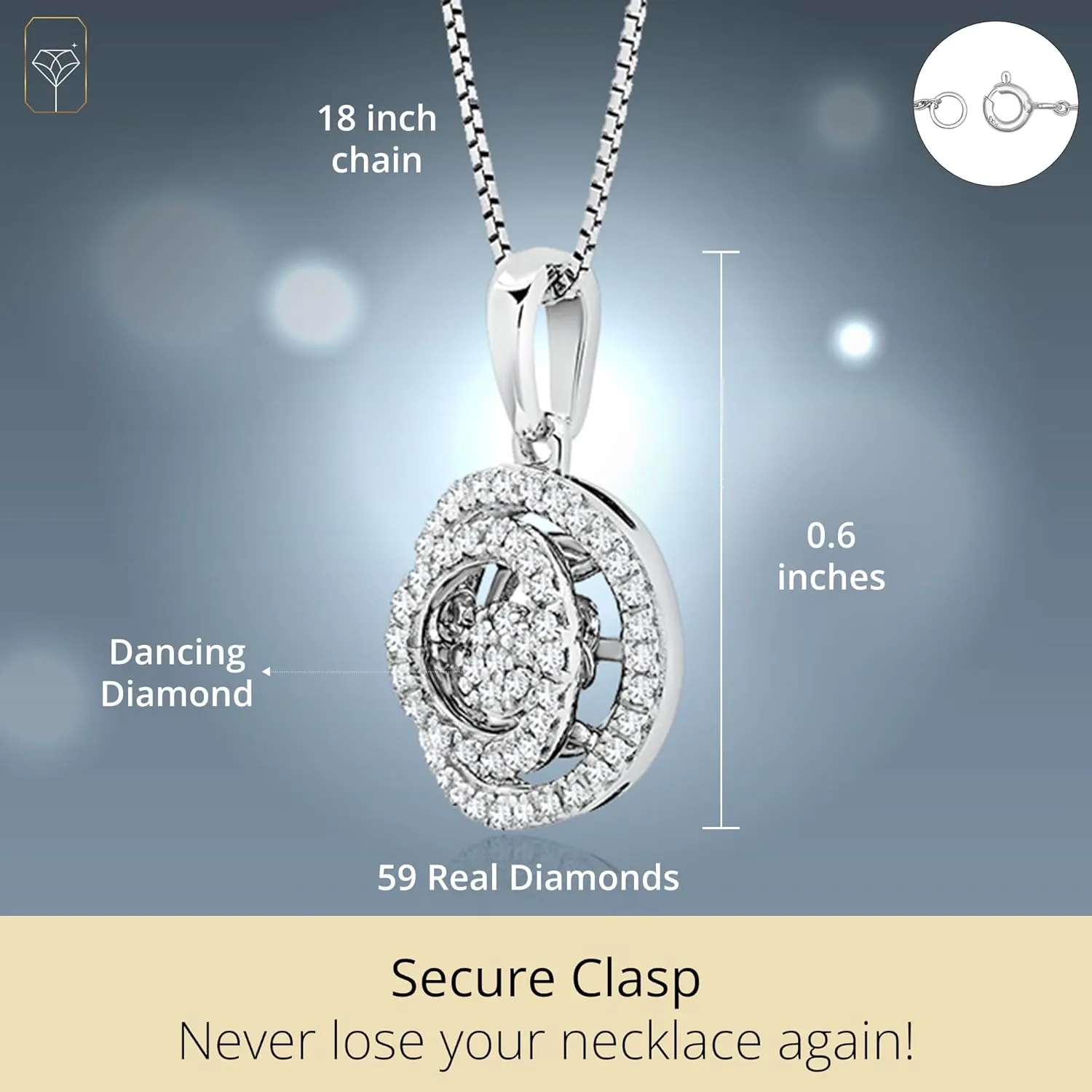 MAX   STONE Dancing Diamond Necklace for Women | Sterling Silver Pendant With 18 Inch Chain | Real Diamond Jewelry