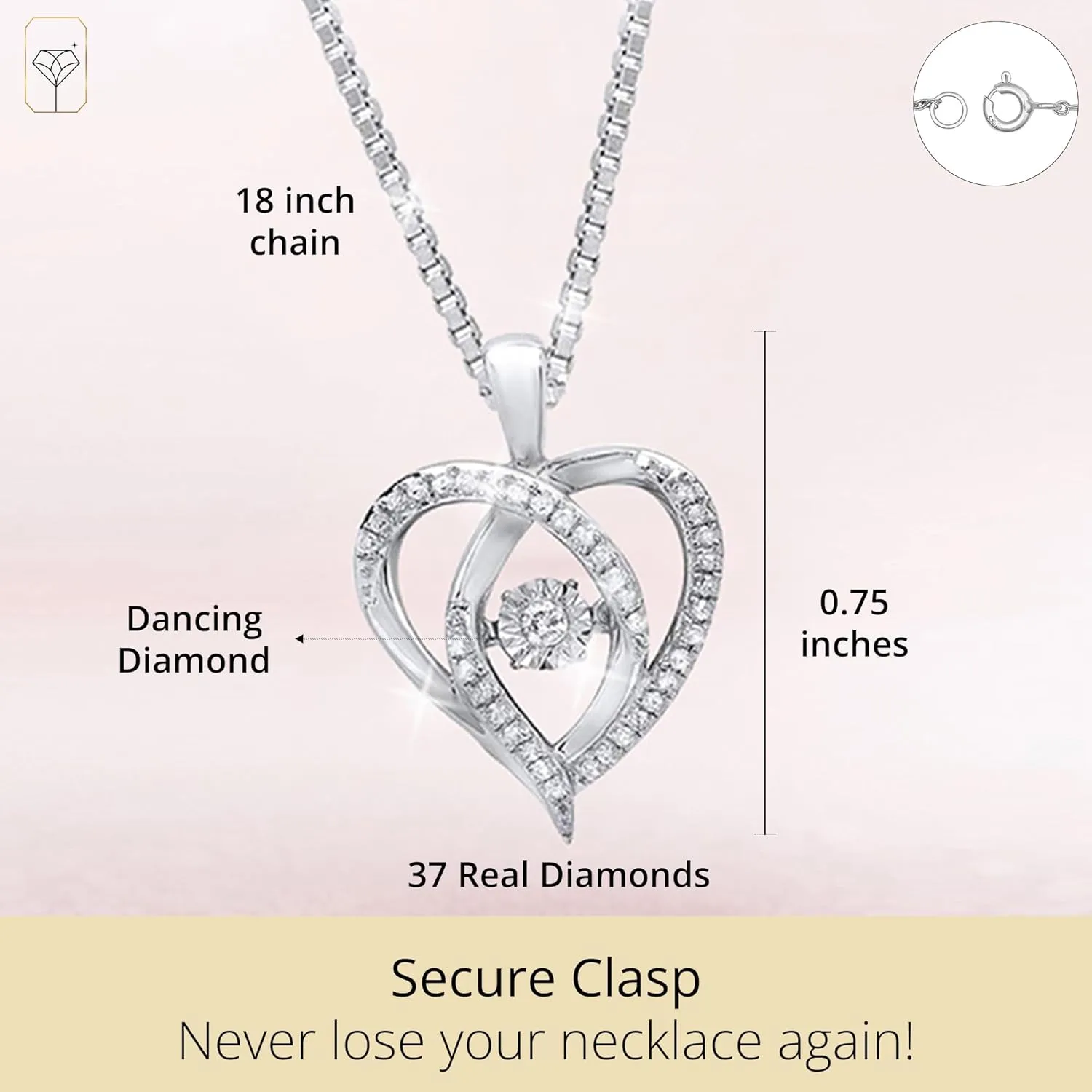 MAX   STONE Dancing Diamond Necklace for Women | Sterling Silver Pendant With 18 Inch Chain | Real Diamond Jewelry