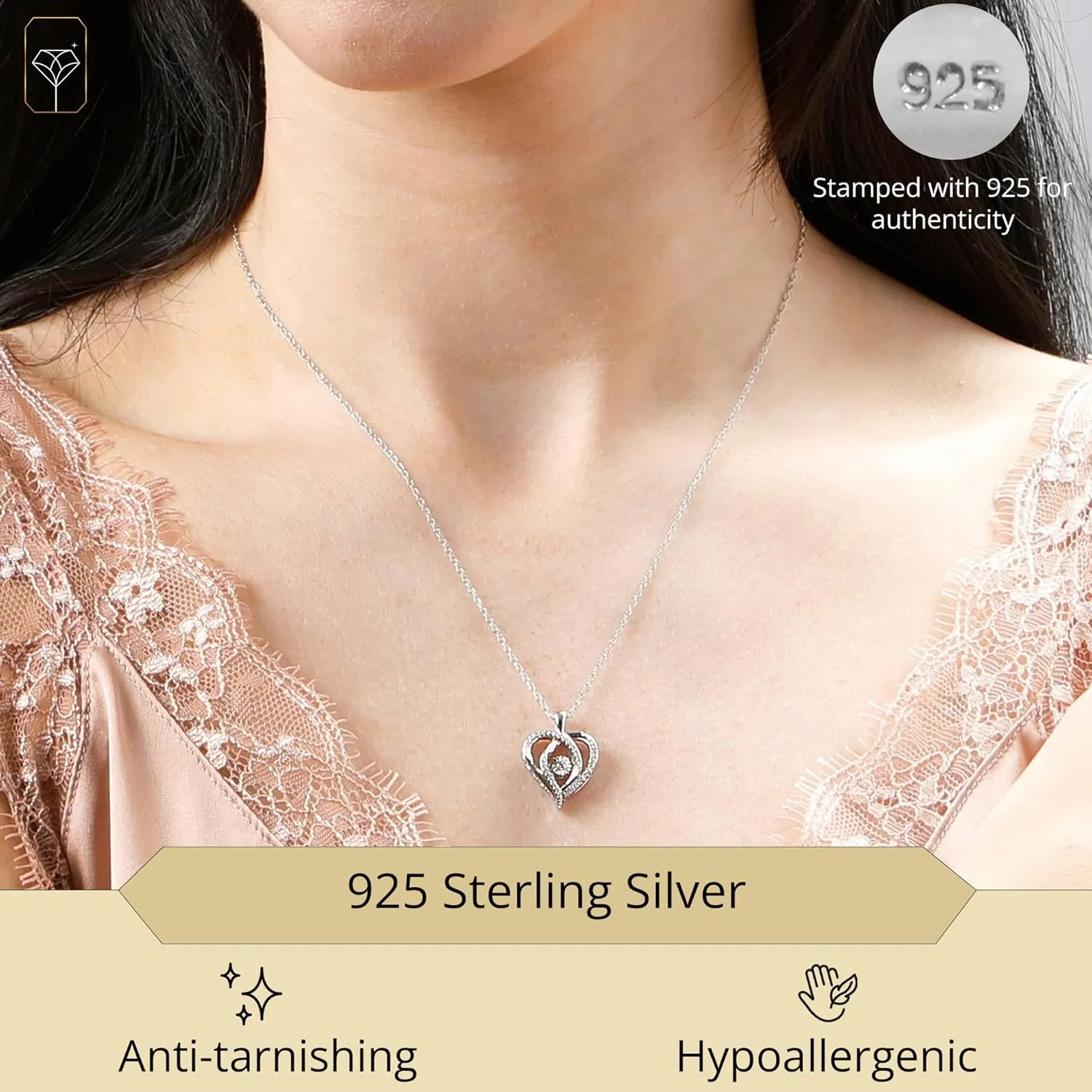 MAX   STONE Dancing Diamond Necklace for Women | Sterling Silver Pendant With 18 Inch Chain | Real Diamond Jewelry