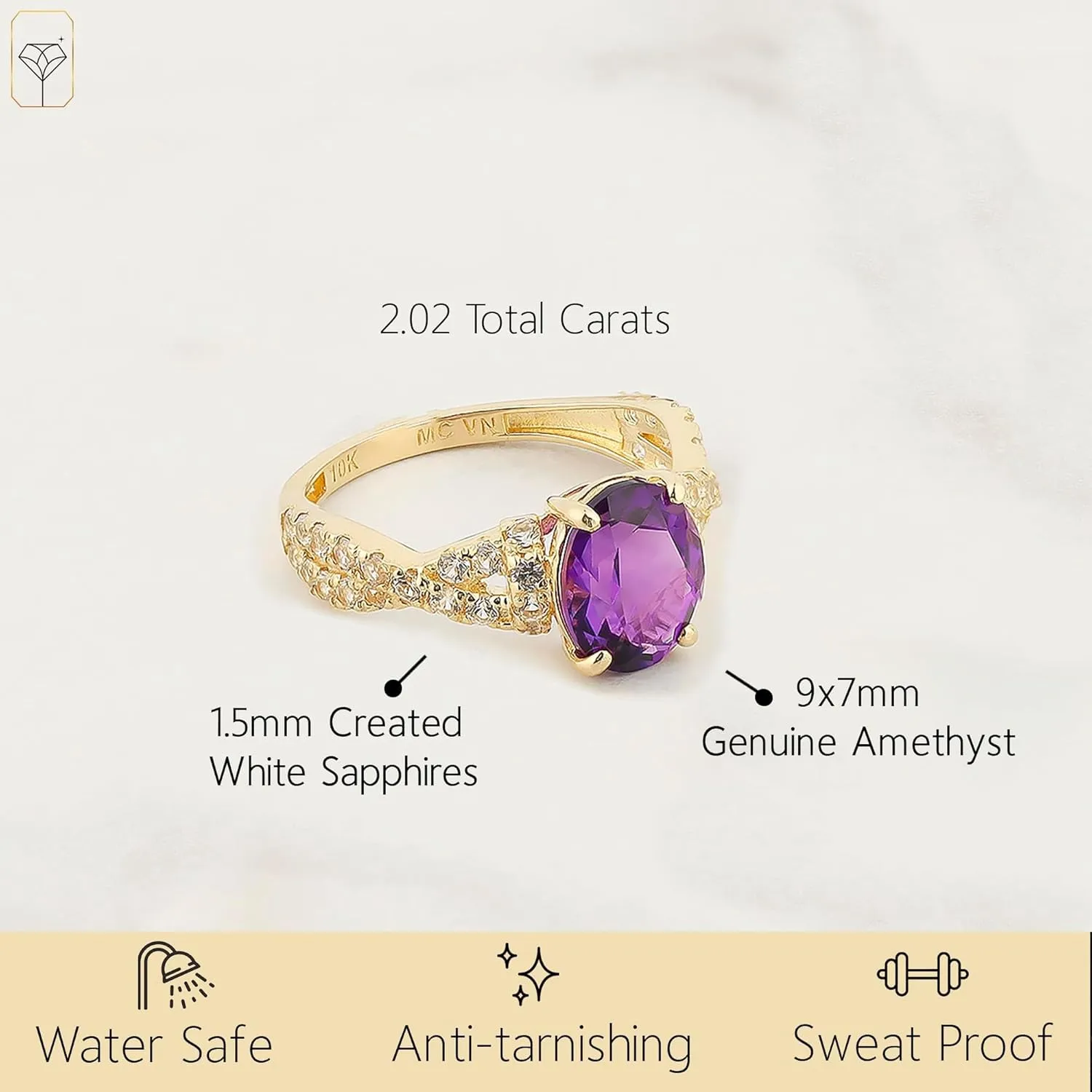 MAX   STONE Solid 10K Gold Gemstone Rings for Women| Birthstone Rings in Size 6 to 8 | Anti Tarnishing Real 10kt Gold Statement Cocktail Ring with Gift Box