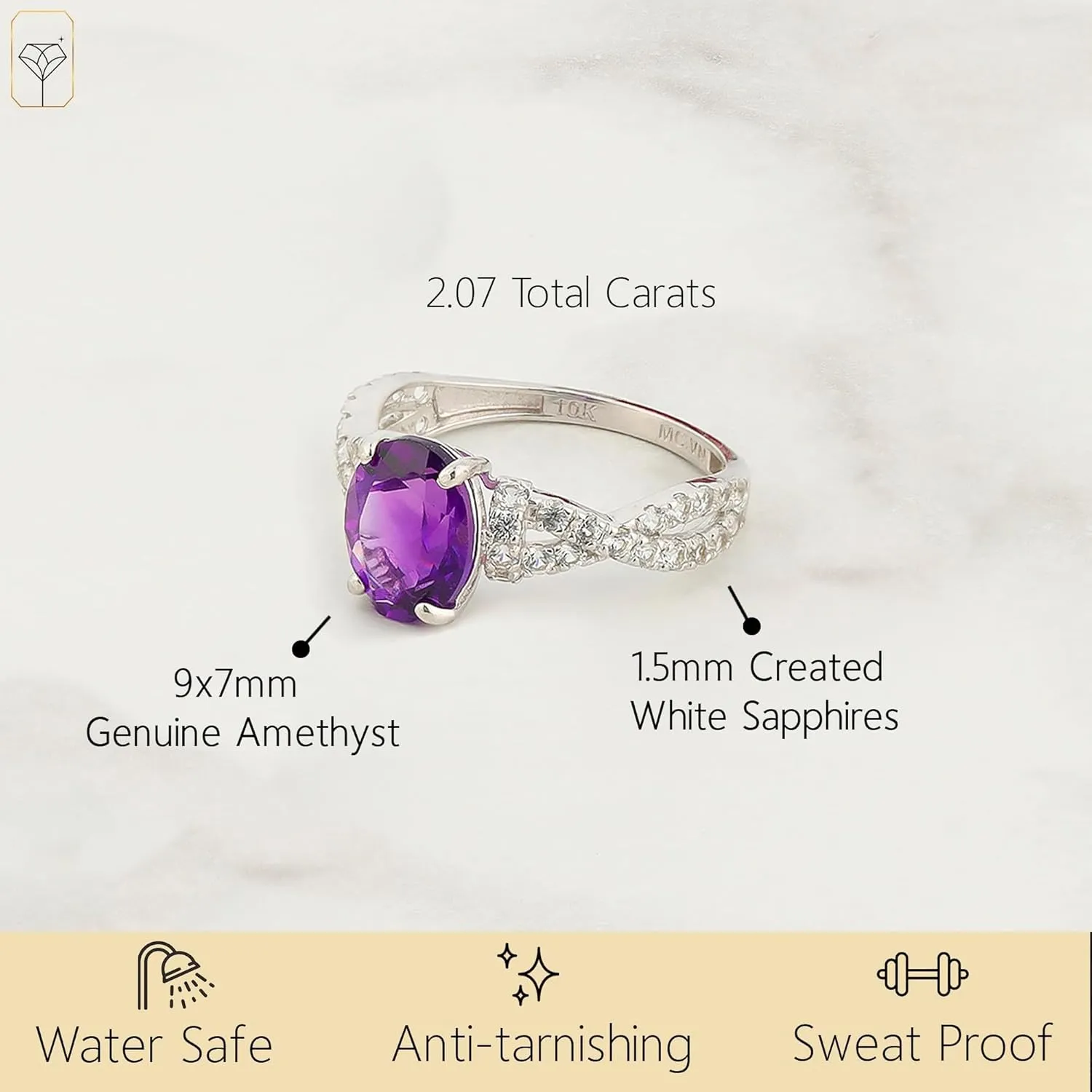 MAX   STONE Solid 10K Gold Gemstone Rings for Women| Birthstone Rings in Size 6 to 8 | Anti Tarnishing Real 10kt Gold Statement Cocktail Ring with Gift Box