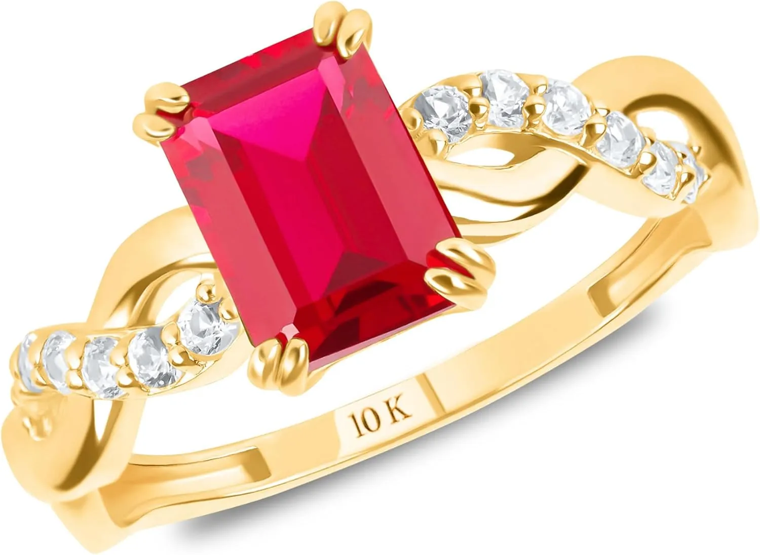 MAX   STONE Solid 10K Gold Gemstone Rings for Women | Emerald Cut Birthstone Rings with Twisted Band in Size 6 to 8 | Anti Tarnishing Statement Cocktail Ring with Gift Box