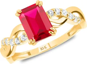 MAX   STONE Solid 10K Gold Gemstone Rings for Women | Emerald Cut Birthstone Rings with Twisted Band in Size 6 to 8 | Anti Tarnishing Statement Cocktail Ring with Gift Box