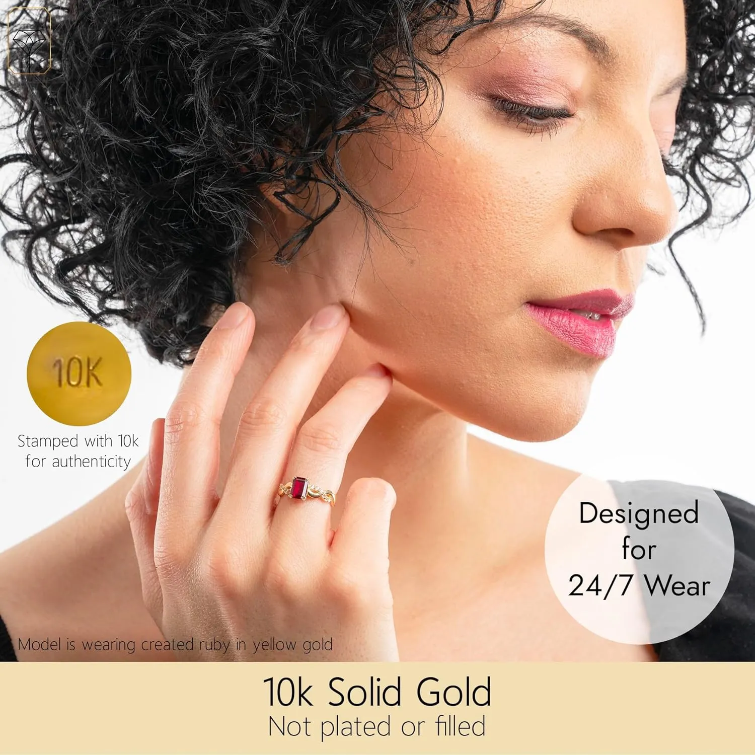 MAX   STONE Solid 10K Gold Gemstone Rings for Women | Emerald Cut Birthstone Rings with Twisted Band in Size 6 to 8 | Anti Tarnishing Statement Cocktail Ring with Gift Box