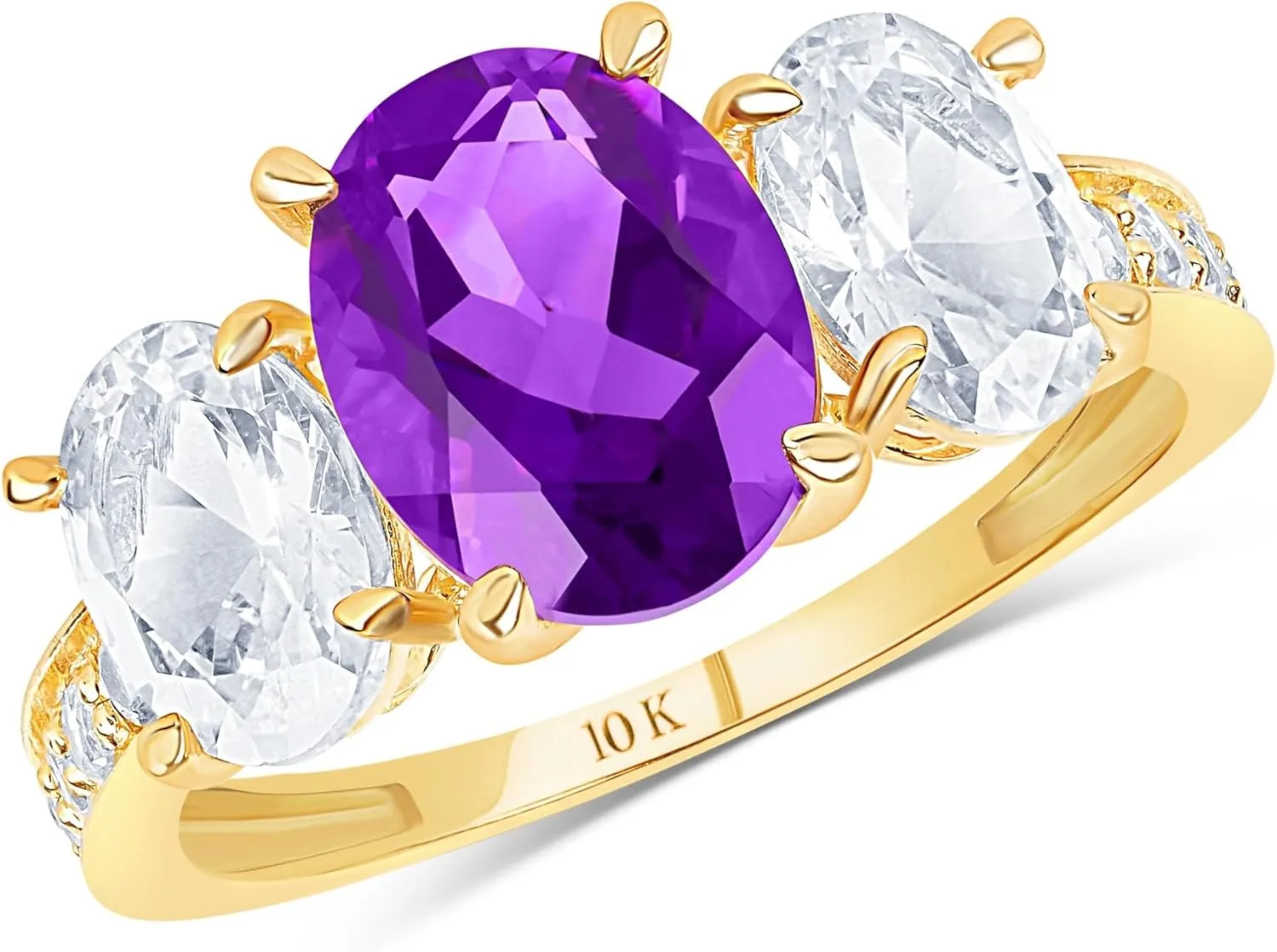 MAX   STONE Solid 10K Gold Gemstone Rings for Women | Three Stone Birthstone Rings | Anti Tarnishing Real 10kt Gold Statement Cocktail Ring in Sizes 6 to 8 with Gift Box