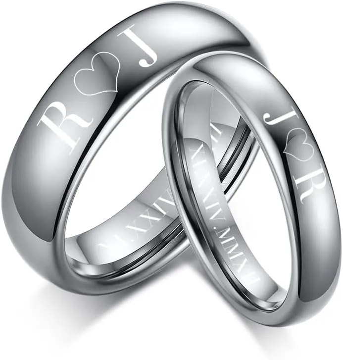 MEALGUET Personalized Couple Rings,Custom Engrave Tungsten/Stainless Steel His and Her Matching Promise Wedding Ring Set for Men Women,Custom Spinner Rings,Gifts for Valentine's Day