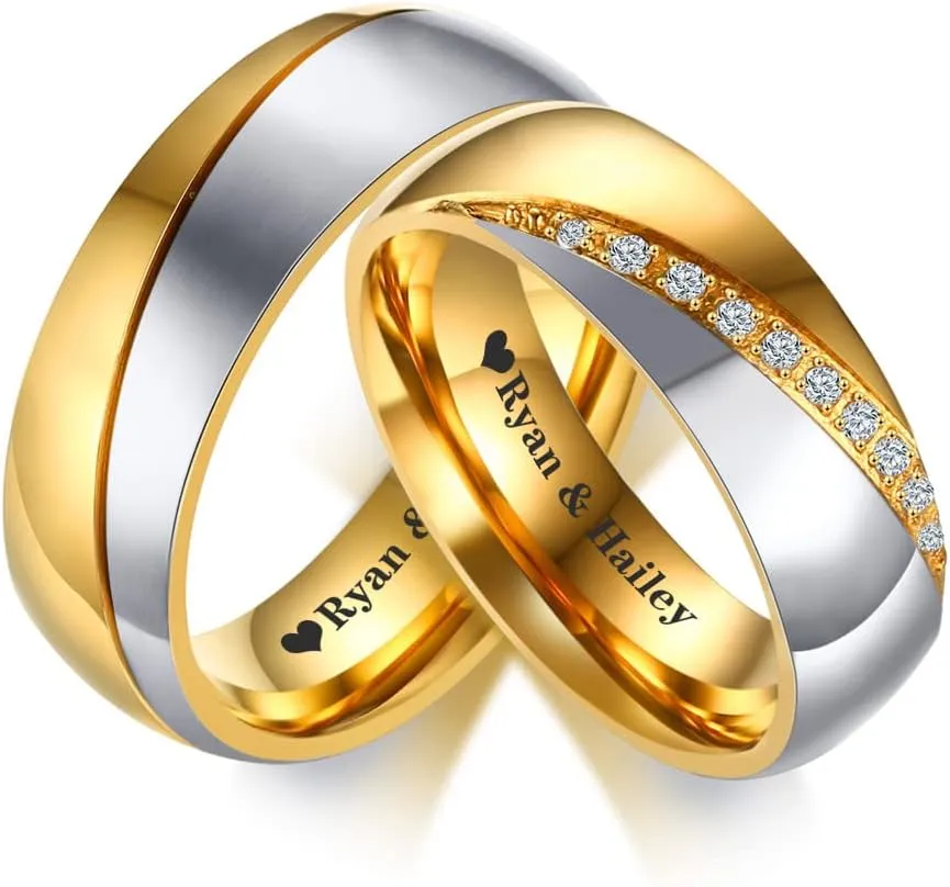 MEALGUET Personalized Couple Rings,Custom Engrave Tungsten/Stainless Steel His and Her Matching Promise Wedding Ring Set for Men Women,Custom Spinner Rings,Gifts for Valentine's Day