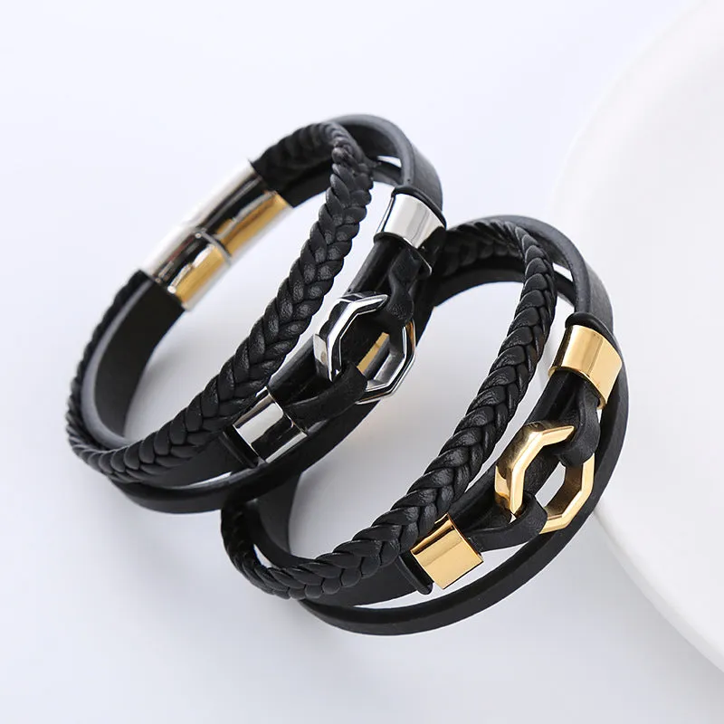 Men Minimalist Metal Leather Electroplating String Bracelets