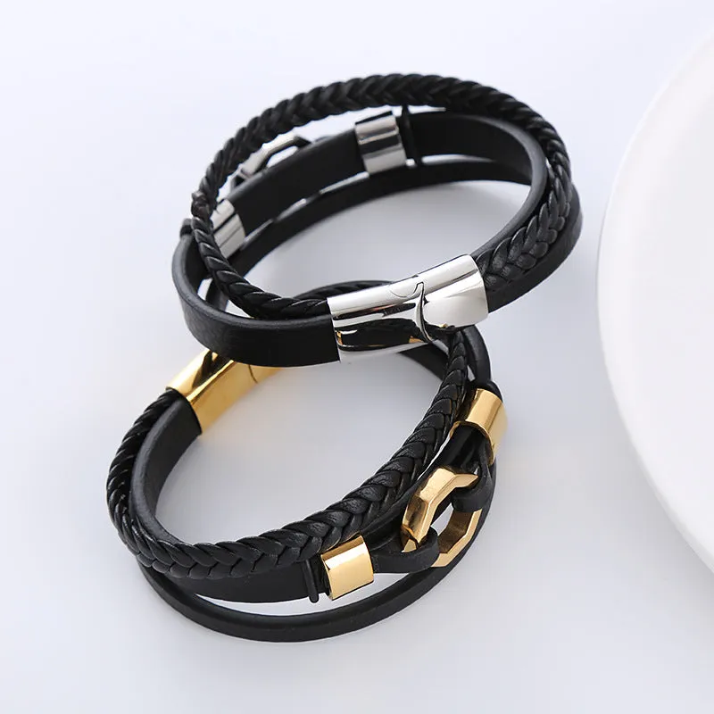 Men Minimalist Metal Leather Electroplating String Bracelets