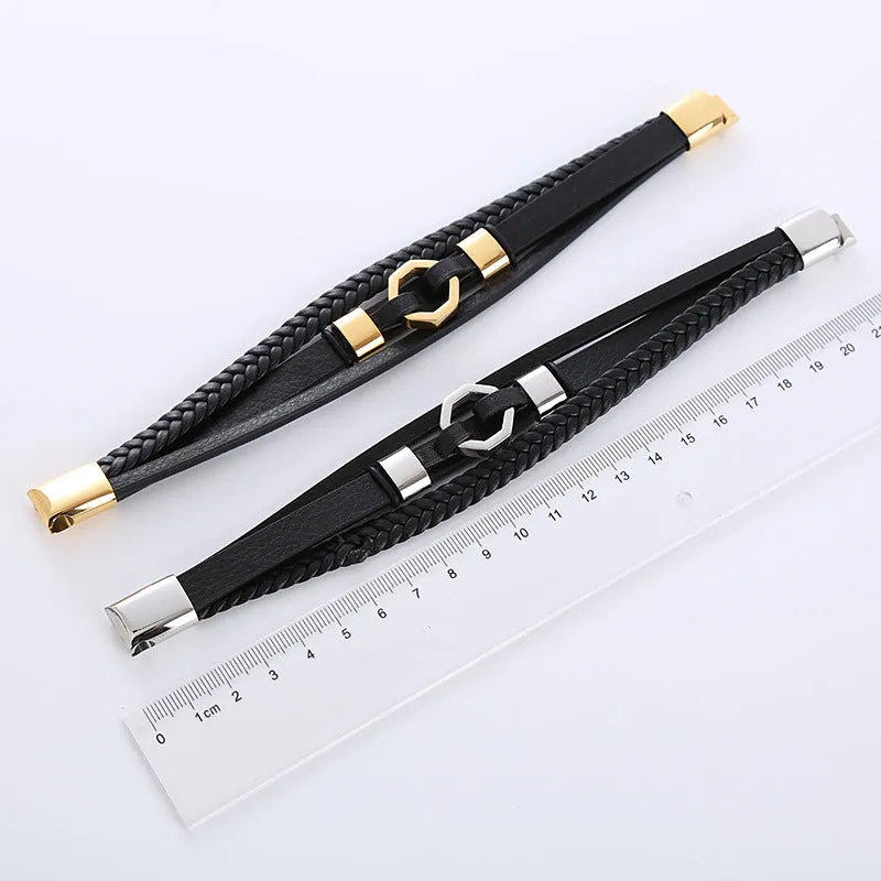 Men Minimalist Metal Leather Electroplating String Bracelets