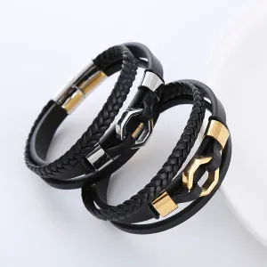 Men Minimalist Metal Leather Electroplating String Bracelets
