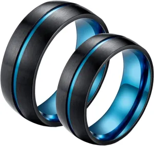 Men Wedding Rings, Mens Rings Stainless Steel Set 2PCS Titanium Black and Blue Ring 8mm Size Women 7 Men 7 for Couple New Year Jewelry