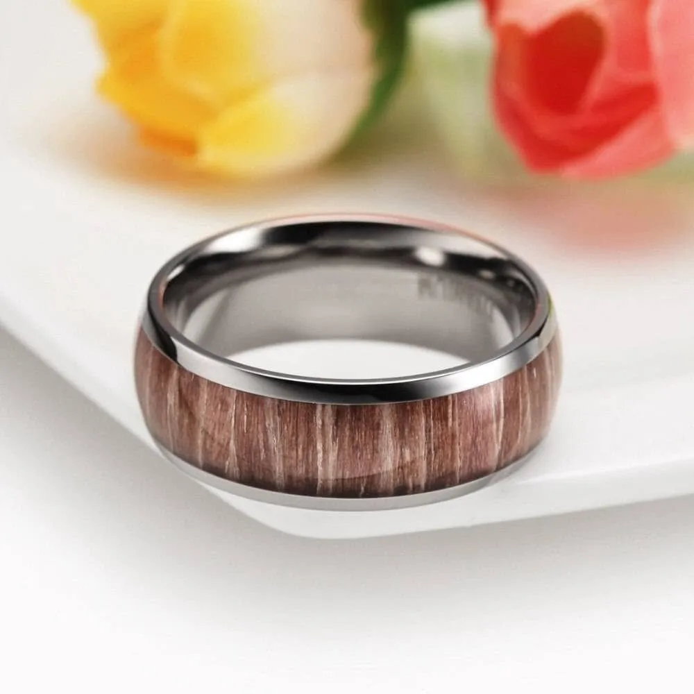 Men's 8mm Titanium Wedding Band with Wood Inlay