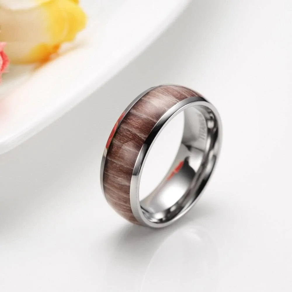 Men's 8mm Titanium Wedding Band with Wood Inlay