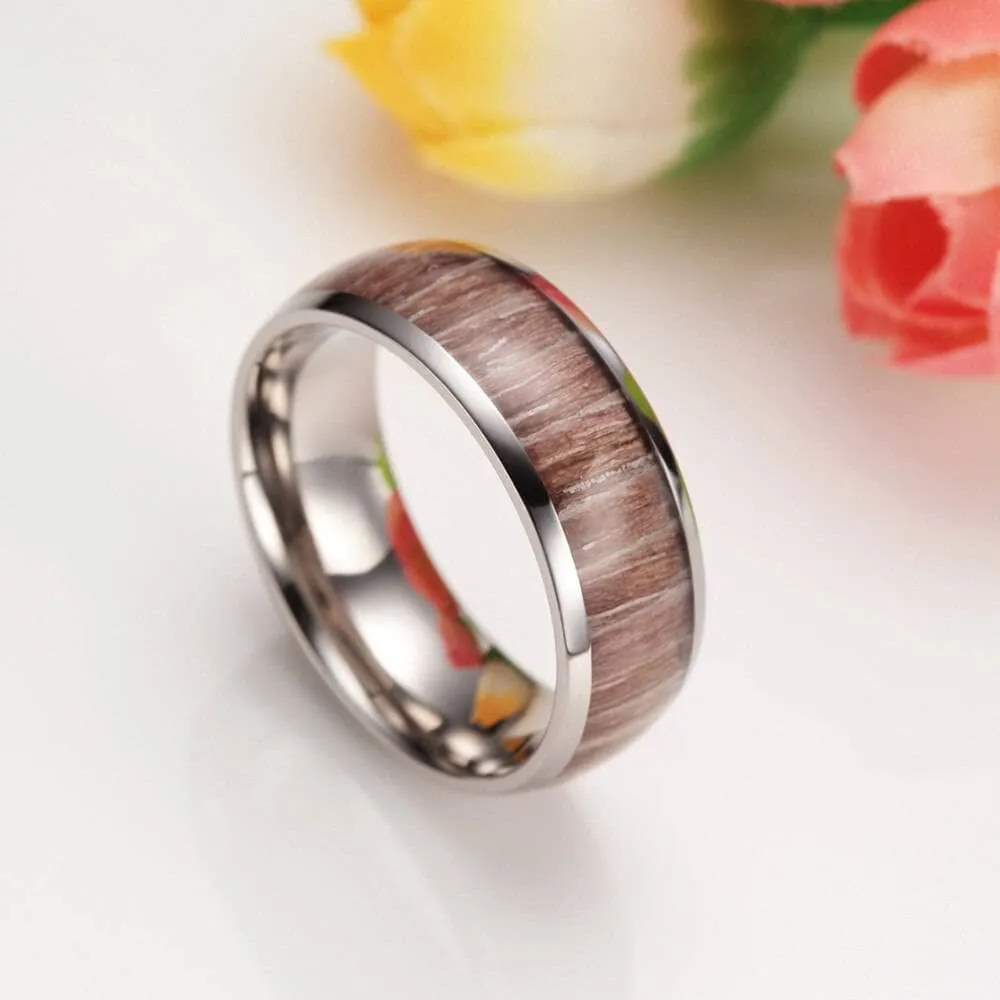Men's 8mm Titanium Wedding Band with Wood Inlay