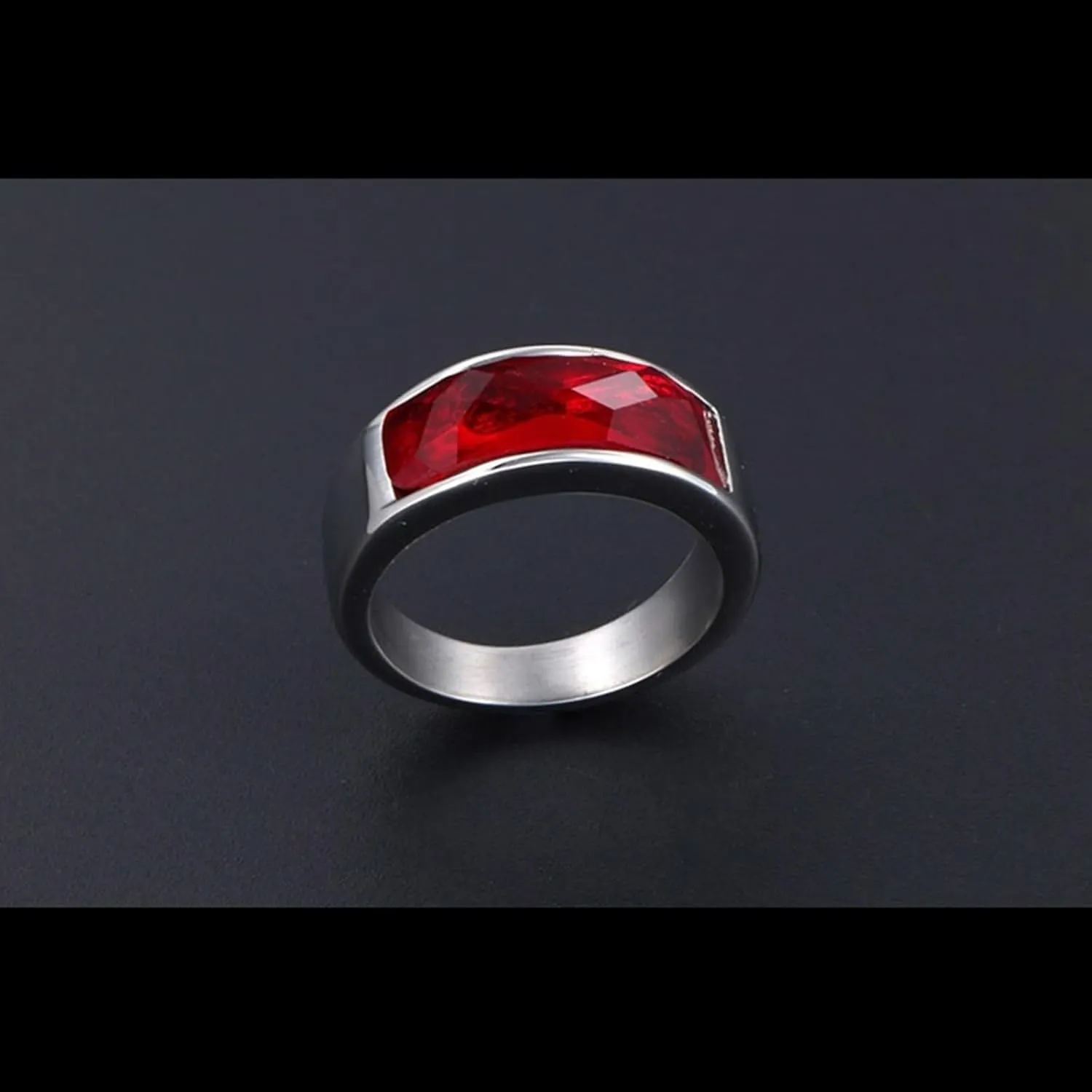 Mens Couple Rings, Titanium Wedding Band 2PCS Stainless Steel Silver Ring with Black and Red Zirconia Size Women 5 Men 7 for Fathers Day Jewelry