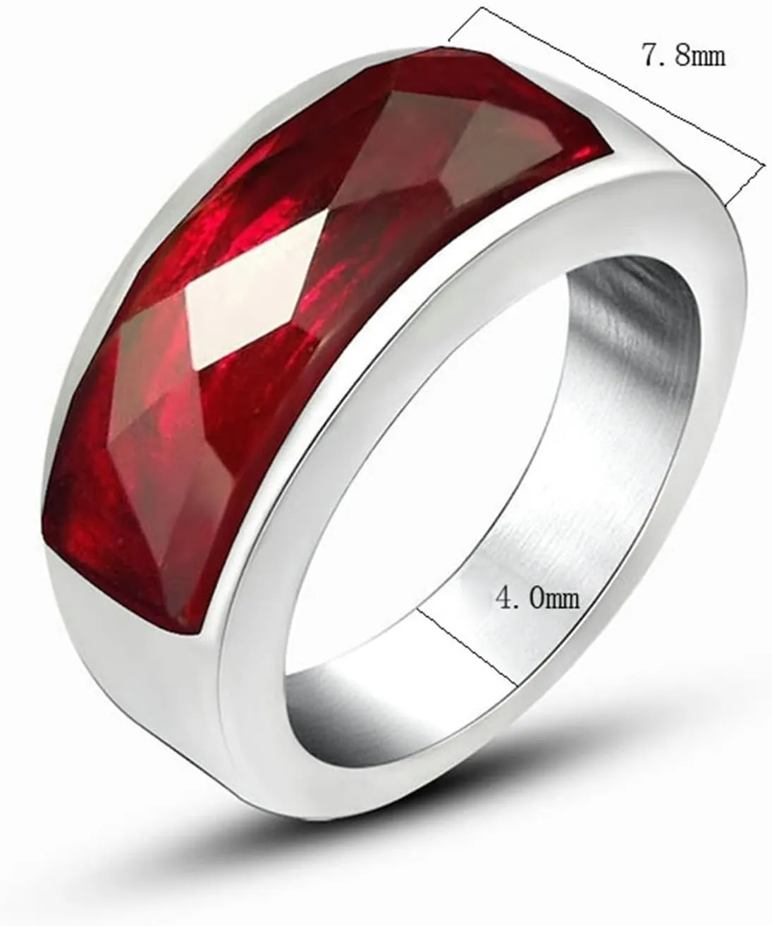 Mens Couple Rings, Titanium Wedding Band 2PCS Stainless Steel Silver Ring with Black and Red Zirconia Size Women 5 Men 7 for Fathers Day Jewelry
