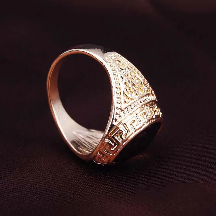 Men's Rings Black Precious Stones Real 18K Gold Ring For Men Retro Texture Engraving Modelling Is Simple And Generous