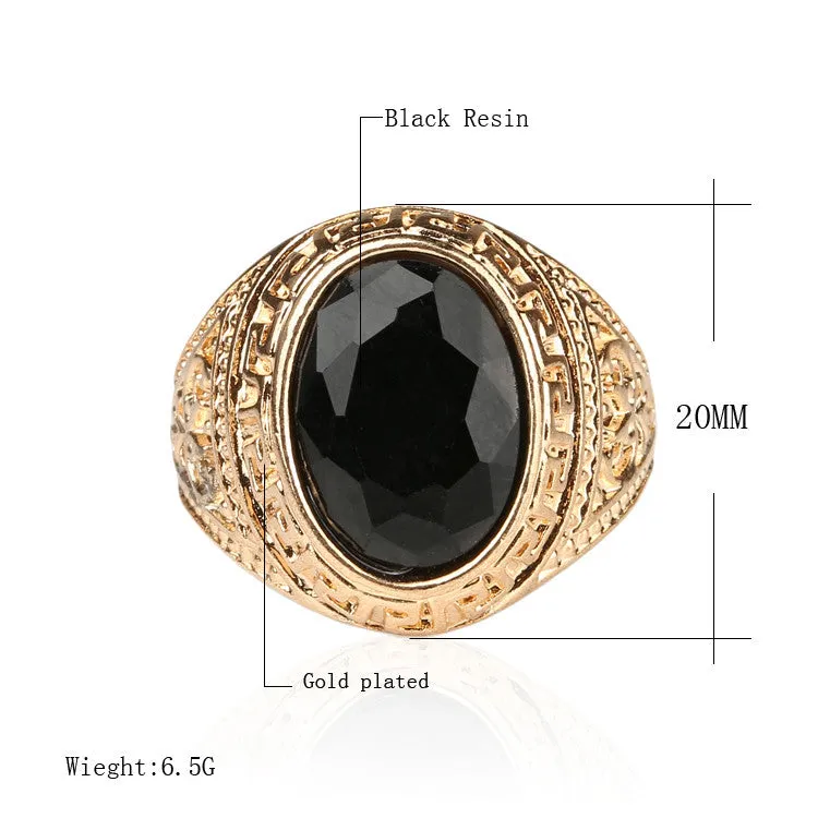 Men's Rings Black Precious Stones Real 18K Gold Ring For Men Retro Texture Engraving Modelling Is Simple And Generous