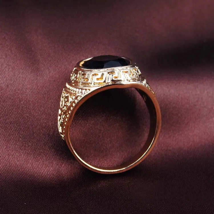 Men's Rings Black Precious Stones Real 18K Gold Ring For Men Retro Texture Engraving Modelling Is Simple And Generous