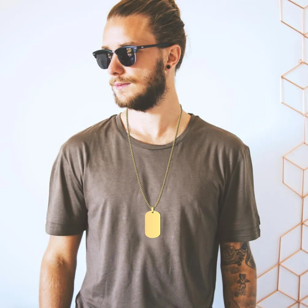 Mens Stainless Steel Dog Tag Pendant Necklace,Simple Blank Pendant Necklaces Jewelry Gifts for Men Women, 24" Box Chain