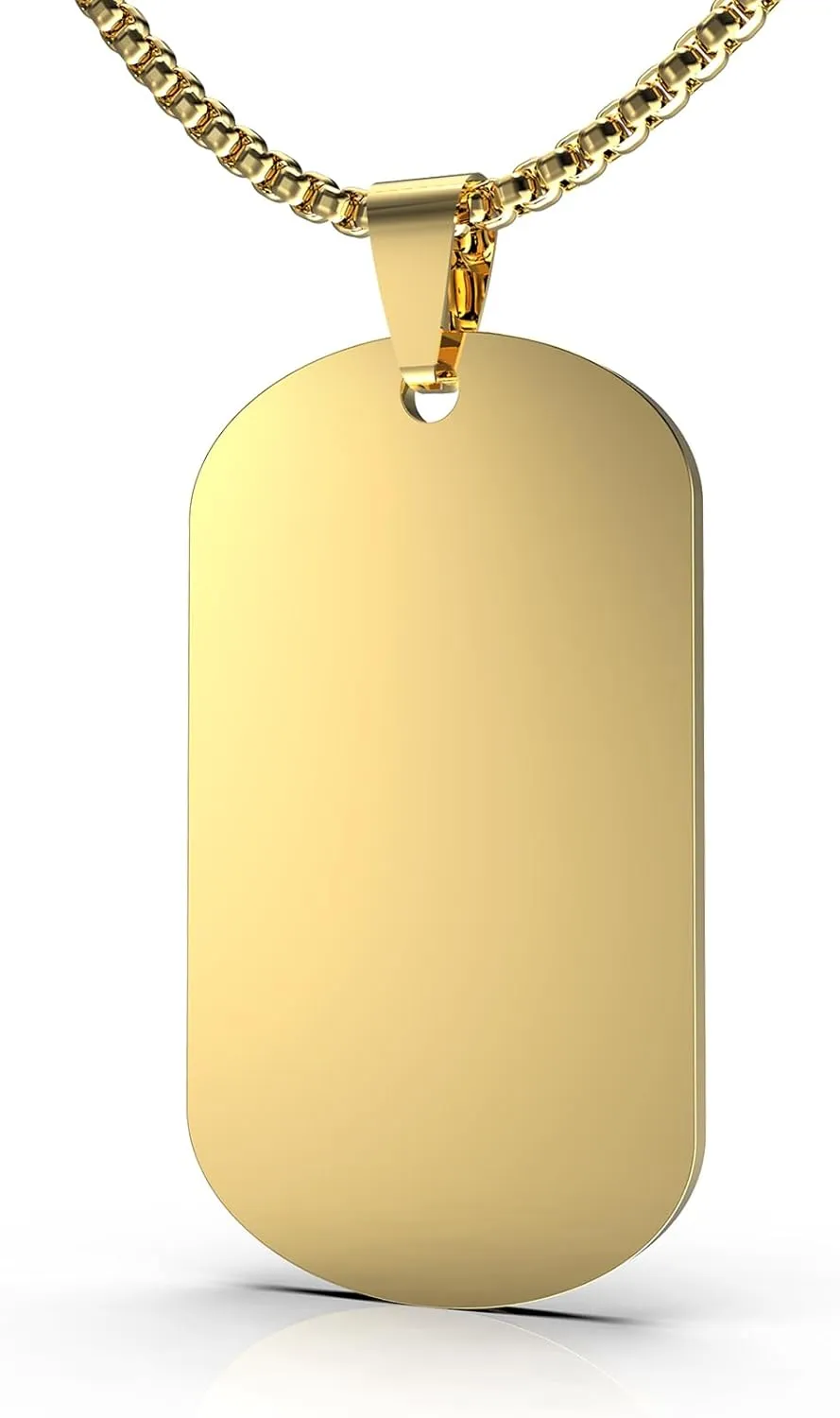 Mens Stainless Steel Dog Tag Pendant Necklace,Simple Blank Pendant Necklaces Jewelry Gifts for Men Women, 24" Box Chain