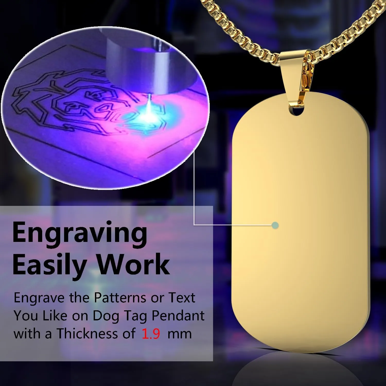 Mens Stainless Steel Dog Tag Pendant Necklace,Simple Blank Pendant Necklaces Jewelry Gifts for Men Women, 24" Box Chain