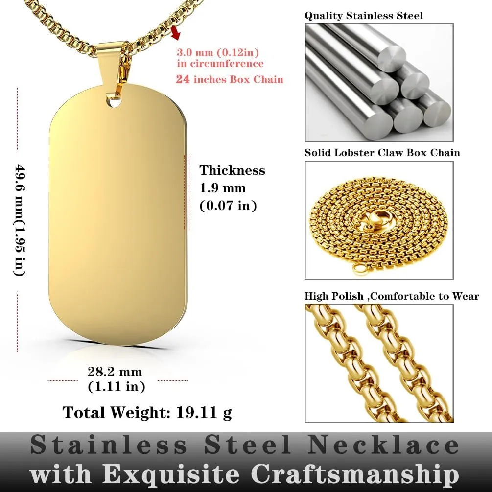 Mens Stainless Steel Dog Tag Pendant Necklace,Simple Blank Pendant Necklaces Jewelry Gifts for Men Women, 24" Box Chain