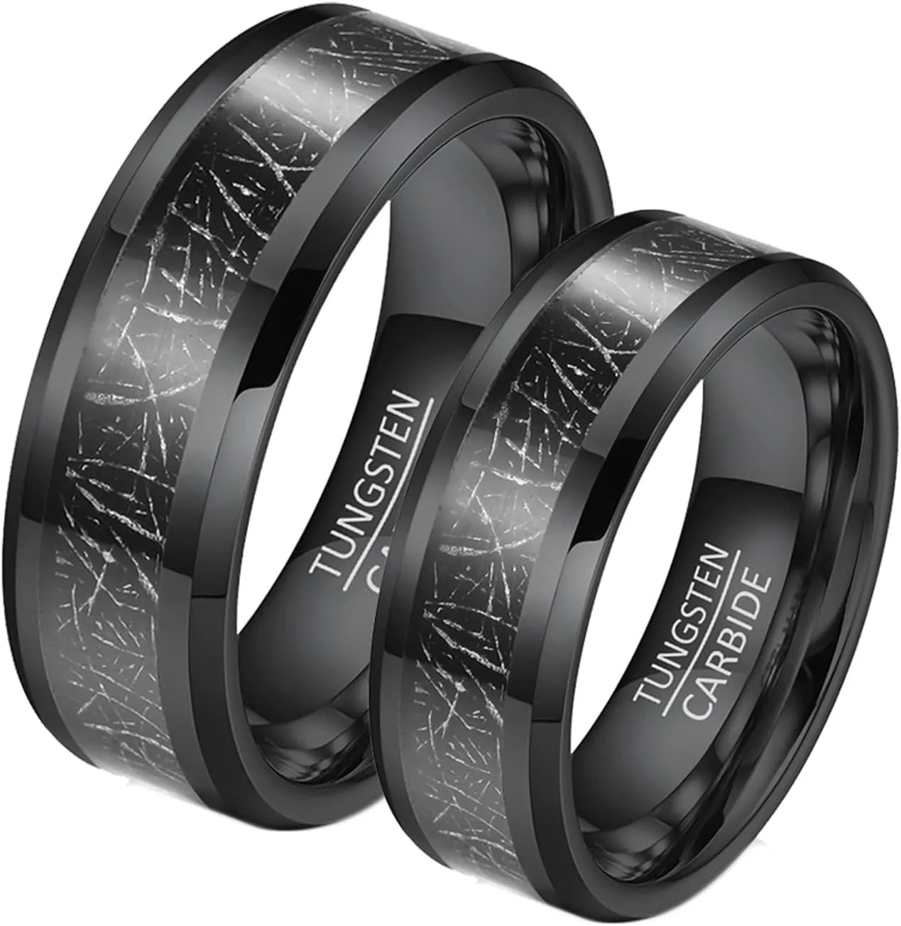 Mens Wedding Ring, Tungsten Ring 2PCS 8mm Black Ring Inlay Metal Size Women 6 Men 7 for Couple Birthday Jewelry