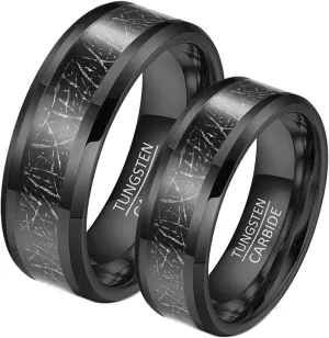 Mens Wedding Ring, Tungsten Ring 2PCS 8mm Black Ring Inlay Metal Size Women 6 Men 7 for Couple Birthday Jewelry